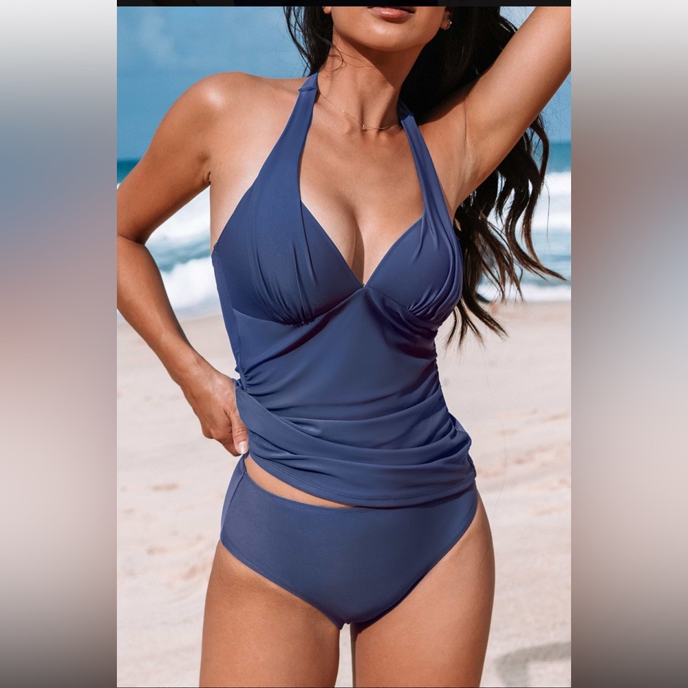 Cupshe Oceana Halterneck Tankini Top & Retro Bottoms Set